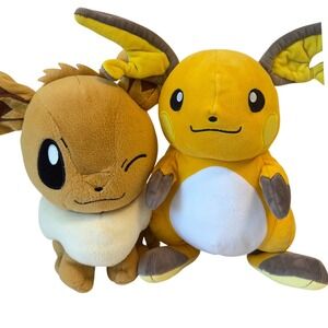Pokemon Eevee & Raichu Plush Set Banpresto Jazwares Stuffed Animals 10" Anime